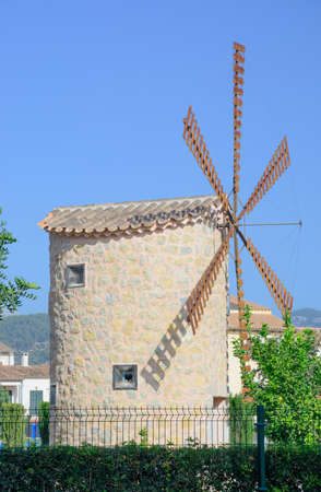 BINISSALEM, MAJORCA, SPAIN - OCTOBER 28, 2013: One of the 3000 windmills in Majorca on October 28, 2013 in Binissalem, Majorca, Spain.のeditorial素材