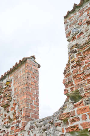 Brick wall from medieval 13th century brick ruin, Ahus, South Sweden.
