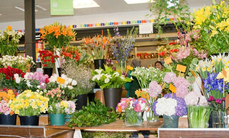 PALMA DE MALLORCA SPAIN  APRIL 21 2015: Flowers in Santa Catalina market on April 21 2015 in Palma de Mallorca Balearic islands Spain.のeditorial素材
