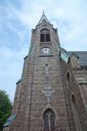 Falkenberg church built in neoGothic style with rosary windows in 1892 Falkenberg Sweden.のeditorial素材