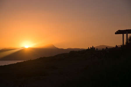 Beautiful sunset across Palma bay, Mallorca, Balearic islands, Spain in July.の写真素材