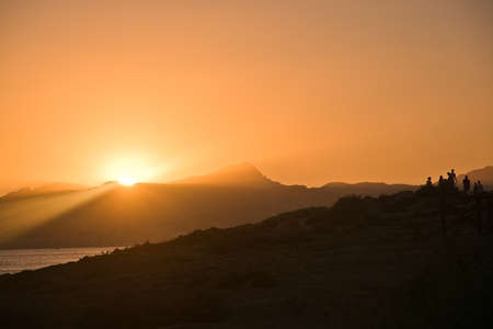Beautiful sunset across Palma bay, Mallorca, Balearic islands, Spain in July.の写真素材