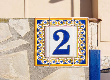 Ceramic plate with number two from Ibiza, Balearic islands, Spain