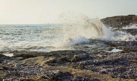 Breaking waves in Ses Covetes, Majorca.