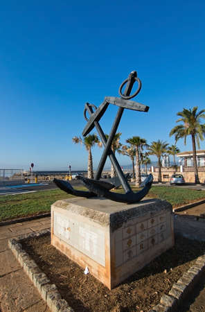 PALMA DE MALLORCA, BALEARIC ISLANDS, SPAIN - DECEMBER 22, 2015: Anchor sculpture in Portixol on a sunny day on December 22, 2015 in Palma de Mallorca, Balearic islands, Spainのeditorial素材