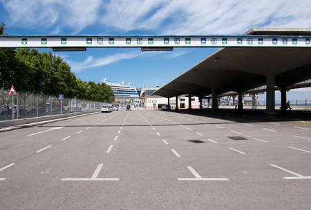 PALMA DE MALLORCA, BALEARIC ISLANDS, SPAIN - JUNE 13, 2016: Car boarding area in the Palma harbor on June 13, 2016 in Palma de Mallorca, Balearic islands, Spain.のeditorial素材