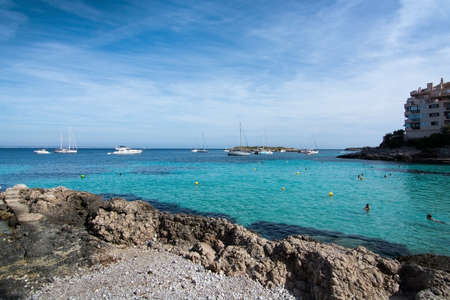 ILLETES, MALLORCA, SPAIN - JUNE 12, 2016: Beach in Illetes, Mallorca, Spain on June 12, 2016.のeditorial素材