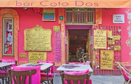 PALMA DE MALLORCA, BALEARIC ISLANDS, SPAIN - APRIL 7, 2016: Bar Coto dressed in pink in Palma de Mallorca, Balearic islands, Spain on April 7, 2016.のeditorial素材