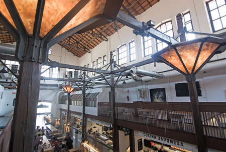 PALMA DE MALLORCA, BALEARIC ISLANDS, SPAIN - SEPTEMBER 22, 2016: Architectural details in the interior food court in Escorxador and Sant Juan Market on September 22, 2016 in Palma de Mallorca, Balearic islands, Spain.のeditorial素材