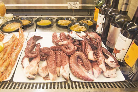 PALMA DE MALLORCA, BALEARIC ISLANDS, SPAIN - SEPTEMBER 22, 2016: Interior food court Oyster Bar with...