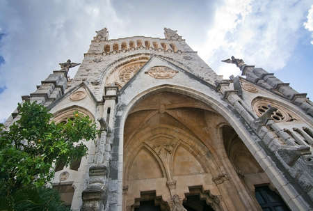 SOLLER, MALLORCA, BALEARIC ISLANDS, SPAIN - SEPTEMBER 28, 2016: Church of St. Bartholomew in Soller on a sunny day on September 28, 2016 in Soller, Mallorca, Balearic islands, Spain.のeditorial素材