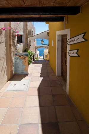 CALA FORNELLS, MALLORCA, SPAIN - SEPTEMBER 6, 2016: La Gran Tortuga restaurant entrance on a sunny day on September 6, 2016 in Cala Fornells, Mallorca, Spain.のeditorial素材