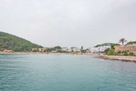IBIZA, BALEARIC ISLANDS, SPAIN - OCTOBER 25, 2016: Cala Longa Eivissa Ibiza on an overcast day on October 25, 2016 in Marina Botafoch, Ibiza, Balearic islands, Spain.のeditorial素材