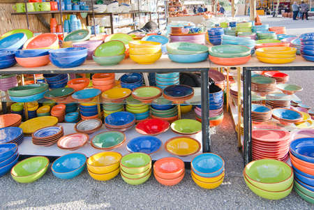 MALLORCA, BALEARIC ISLANDS, SPAIN - MARCH 7, 2017: Ceramics market Fira del Fang booths, products and vendors on March 7, 2017 in Mallorca, Balearic islands, Spain.のeditorial素材
