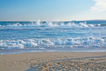 Summer ocean waves closeup .
