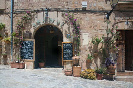 VALLDEMOSSA, BALEARIC ISLANDS, SPAIN - JULY 13, 2017: Details in Valldemossa town on a sunny day on July 13, 2017 in Palma de Mallorca, Balearic islands, Spain.のeditorial素材