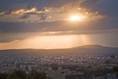 PALMA DE MALLORCA, BALEARIC ISLANDS, SPAIN - JULY 25, 2017: Beautiful sunrise over Palma on a humid morning on July 25, 2017 in Palma de Mallorca, Balearic islands, Spain.のeditorial素材