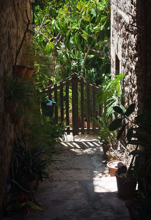 VALLDEMOSSA, BALEARIC ISLANDS, SPAIN - JULY 13, 2017: Details in Valldemossa town on a sunny day on July 13, 2017 in Palma de Mallorca, Balearic islands, Spain.のeditorial素材