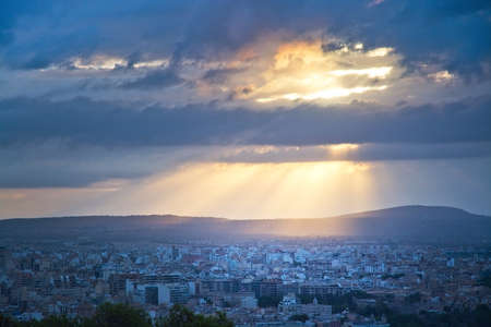PALMA DE MALLORCA, BALEARIC ISLANDS, SPAIN - JULY 25, 2017: Beautiful sunrise over Palma on a humid morning on July 25, 2017 in Palma de Mallorca, Balearic islands, Spain.のeditorial素材