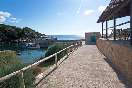 DRAGONERA, MALLORCA, BALEARIC ISLANDS, SPAIN - OCTOBER 30, 2017: View by the northern lighthouse on a sunny day on October 30, 2017 in Dragonera, Mallorca, Balearic islands, Spain.のeditorial素材