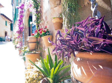 Architectural details in Valldemossa town on a sunny day in Mallorca, Balearic islands, Spain.の写真素材