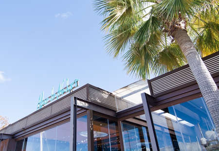 MALLORCA, BALEARIC ISLANDS, SPAIN - NOVEMBER 8 2017: Mar de Nudos restaurant in Palma port Moll Vell on a sunny day on November 8, 2017 in Mallorca, Balearic islands, Spain.のeditorial素材