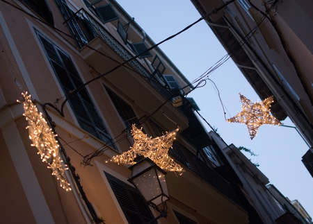 PALMA DE MALLORCA, BALEARIC ISLANDS, SPAIN - DECEMBER 5, 2017: Old town star detail at night with Christmas light decorations on December 5, 2017 in Palma de Mallorca, Balearic islands, Spain.のeditorial素材