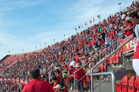 PALMA DE MALLORCA, BALEARIC ISLANDS, SPAIN - MAY 28, 2017: Real Mallorca against Numancia audience Son Moix Iberostar Stadium on May 28, 2017 in Palma de Mallorca, Balearic islands, Spain.のeditorial素材