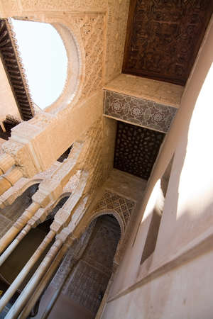 Alhambra islamic moorish palace architecture details in Granada, Andalucia, Spainのeditorial素材