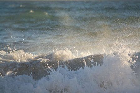 Wild Mediterranean waves on a sunny winter day in January in Mallorca, Spain.