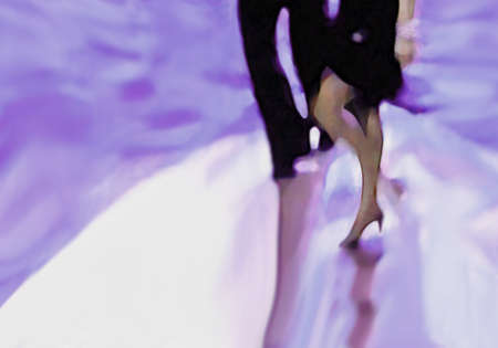 Ballroom dance floor abstract 11, digital painting in blue, black, turquoise, white and tan colors, male and female legs cast shadows in spotlight
の写真素材