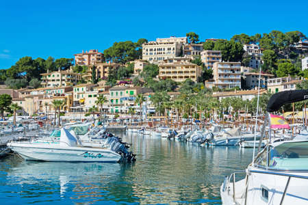 PORT DE SOLLER, MALLORCA, SPAIN ON OCTOBER 25, 2013: View in Puerto Soller and its small boat harbor...
