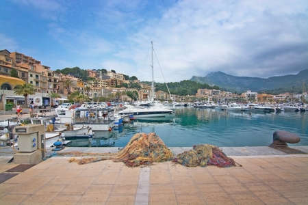 PUERTO SOLLER, MALLORCA, SPAIN - MAY 10, 2018: Boats and details in the marina on an overcast day on...