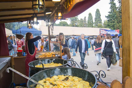 PALMA DE MALLORCA, SPAIN - MARCH 1, 2018: Balearic Day festivities - people, paella and party in Palma Feixina park on March 1, 2018 in Mallorca, Balearic islands, Spain.のeditorial素材