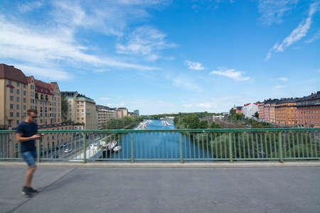 STOCKHOLM, SWEDEN - JULY 11, 2018: Sankt Erik bridge between Vasastan and Kungsholmen on July 11, 2018 in Stockholm, Sweden.のeditorial素材