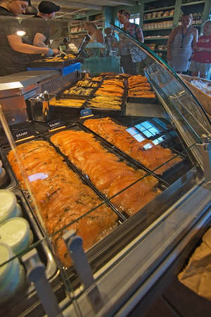 NYNASHAMN, SWEDEN - JULY 18, 2018: Nynas rokeri seafood store products on July 18, 2018 in Nynashamn, Sweden.のeditorial素材