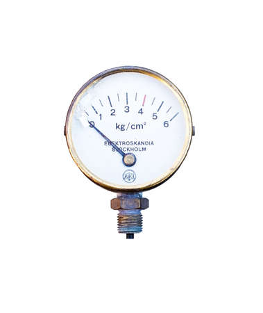 Pressure meter plumbing equipment on zero solated on whiteの写真素材