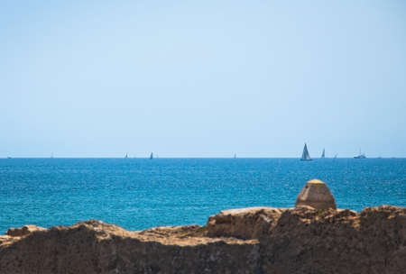 Sailboats on the horizon Mallorca, Spainの写真素材