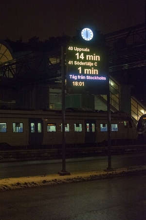 TUMBA, SWEDEN - DECEMBER 29, 2018: Details from Tumba commuter rail station on December 29, 2019 in...