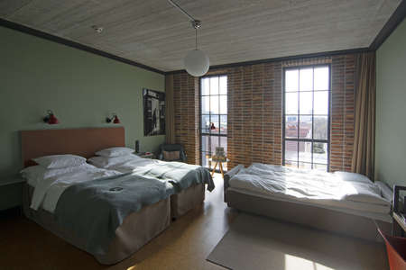 SOLNA, SWEDEN - APRIL 21, 2019: Room interior The Winery hotel family room on April 21, 2019 in Solna, Sweden.のeditorial素材