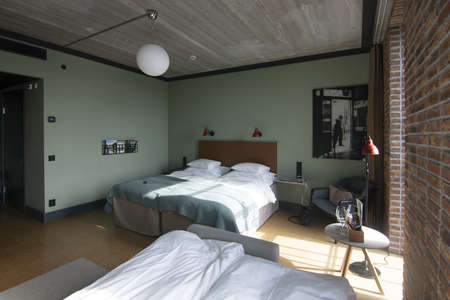 SOLNA, SWEDEN - APRIL 21, 2019: Room interior The Winery hotel family room on April 21, 2019 in Solna, Sweden.のeditorial素材