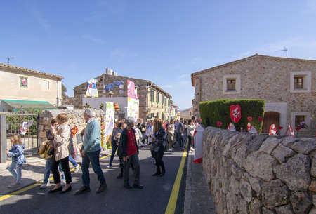 COSTITX, MALLORCA, SPAIN - MAY 1, 2019: Yearly Flower festival, this time with Alice In Wonderland theme on a sunny day of spring on May 1, 2019 in Costitx, Mallorca, Spain.のeditorial素材