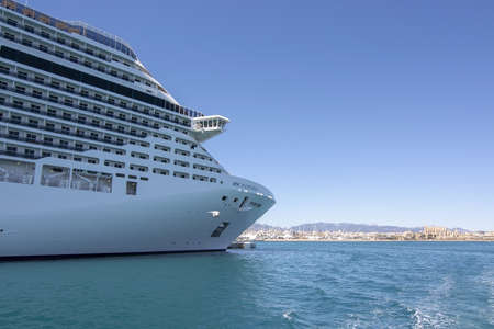 PALMA, MALLORCA, SPAIN - MAY 20, 2019: Large cruise ship MSC Fantasia moored in harbor on a sunny day on May 20, 2019 in Palma, Mallorca, Spain.のeditorial素材