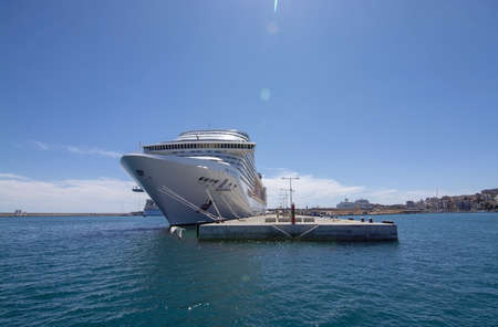 PALMA, MALLORCA, SPAIN - MAY 20, 2019: Large cruise ship MSC Fantasia moored in harbor on a sunny day on May 20, 2019 in Palma, Mallorca, Spain.のeditorial素材