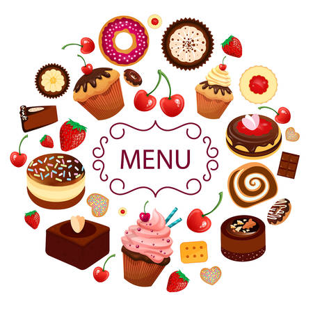sweet desserts pastry cakes icons vector restaurantのイラスト素材