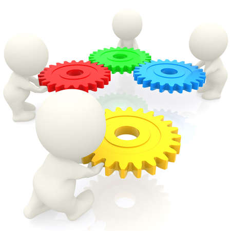 People teamwork 3d orange bearingsの写真素材