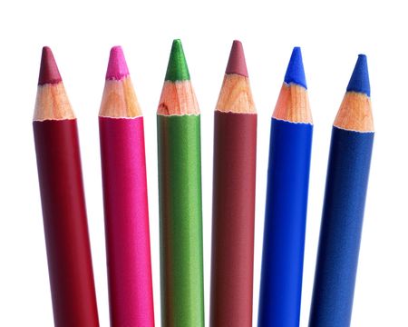 different cosmetic pencils on the white backgroundの写真素材