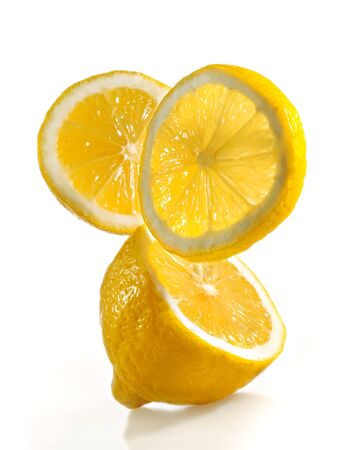  fresh yellow lemon on a white backgroundの写真素材