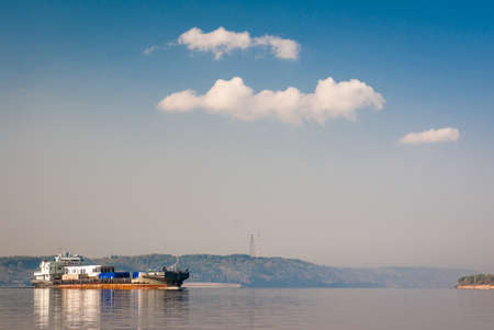 cargo ship floats on the river Volgaのeditorial素材