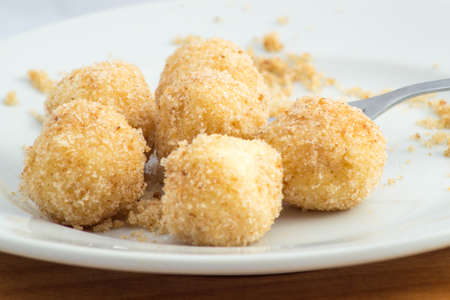 Delicious home made cottage cheese dumplings with breadcrumbsの写真素材